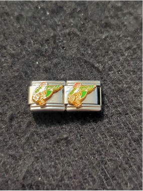 Vintage D'linQ Green Skateboarder 9mm Italian Charm Bracelet Charms - Set Of 2